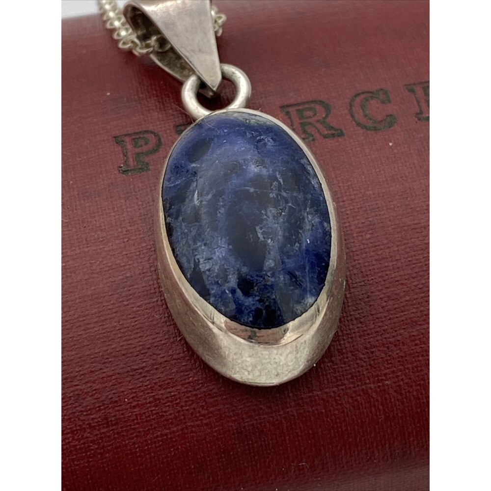 Vintage Sterling Silver Taxco Sodalite Pendant Mexico Solid 925 Silver - T2 17